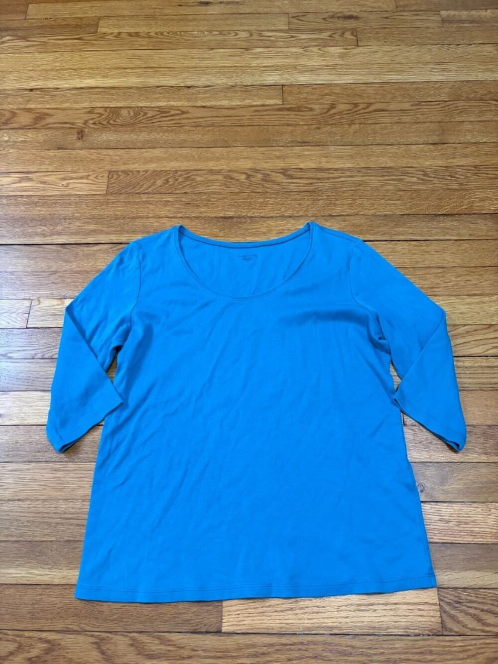 Eileen Fisher Womens 3/4 Sleeve Organic Cotton Top Size Medium Blue Shirt